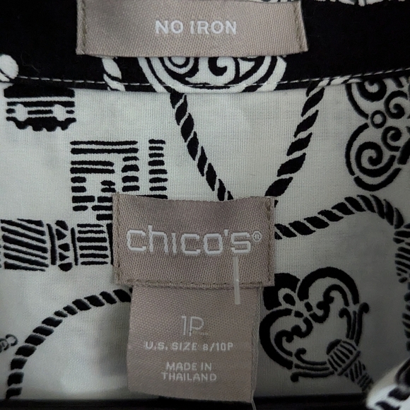 New With Tags Chico's No Iron Cotton Keys Print Black & White Button Down Shirt - Picture 4 of 7